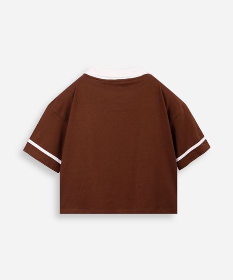 polo cropped juvenil de moletom bicolor marrom