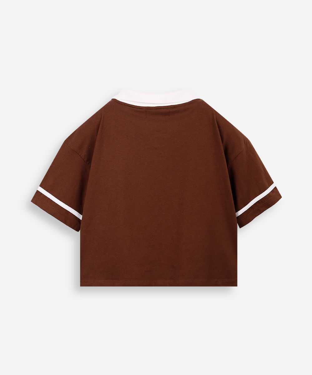 polo cropped juvenil de moletom bicolor marrom