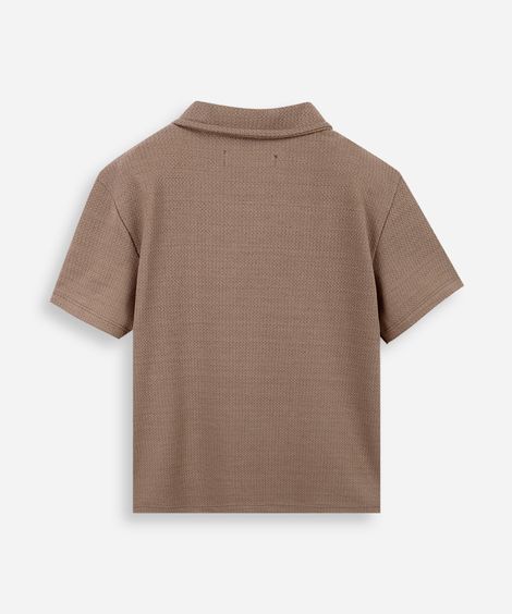 camisa infantil manga curta malha texturizada bege