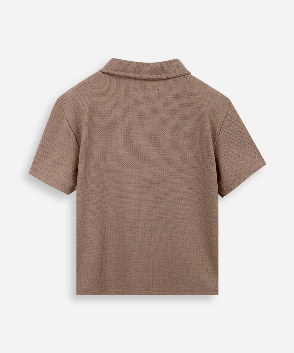 camisa infantil manga curta malha texturizada bege
