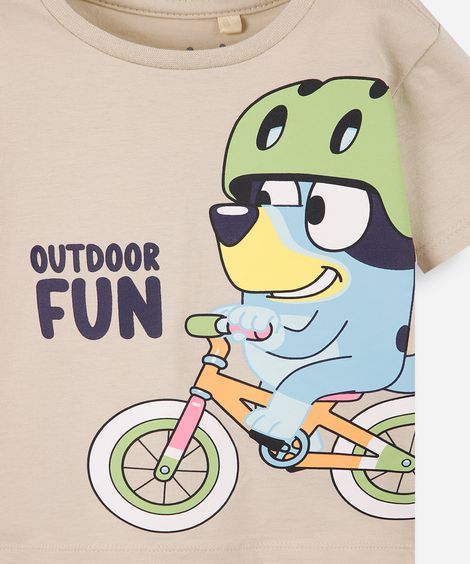 camiseta infantil de algodão bluey bicicleta bege