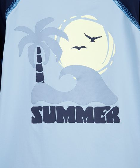 camiseta infantil manga longa proteção uv surf azul