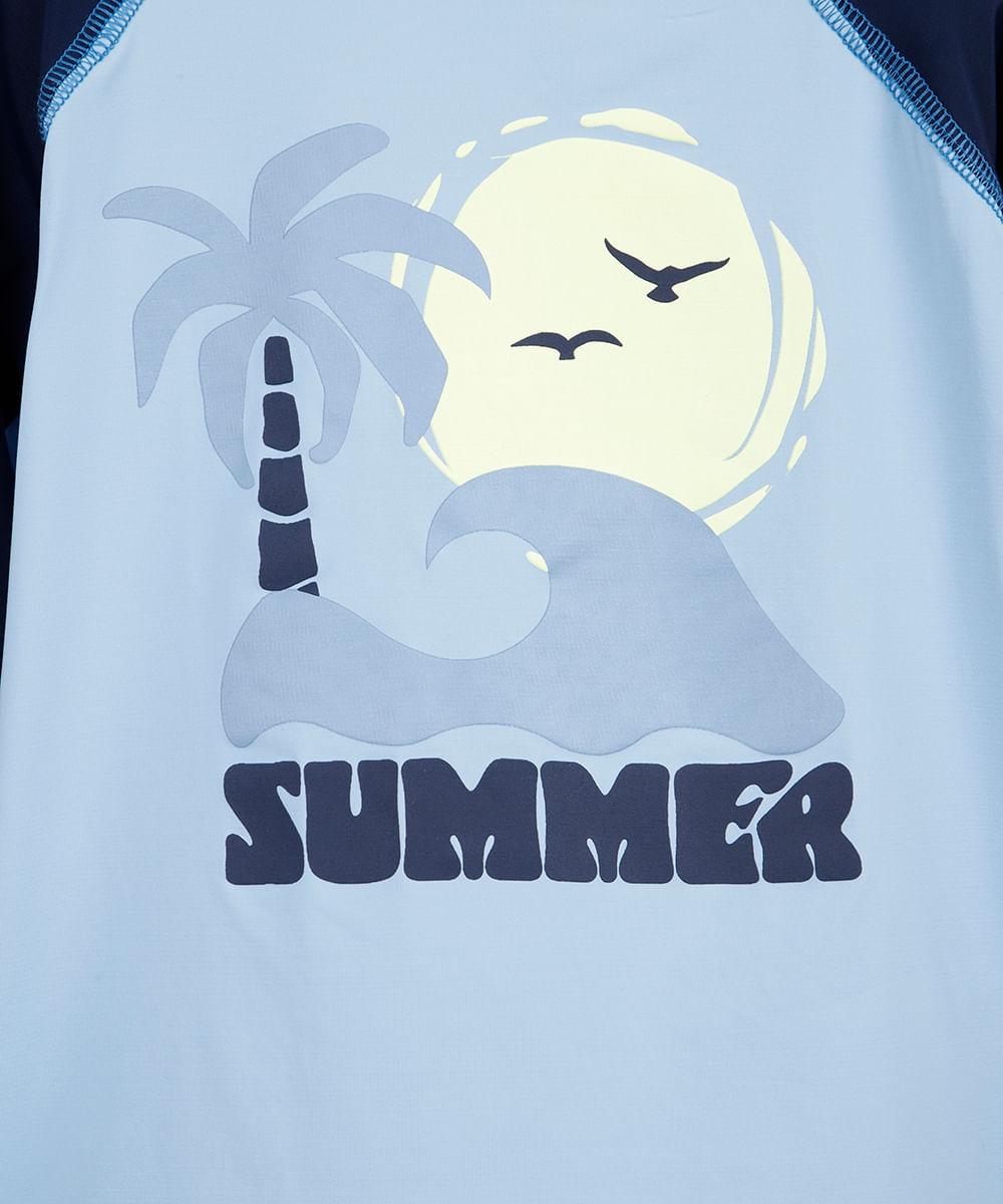 camiseta infantil manga longa proteção uv surf azul