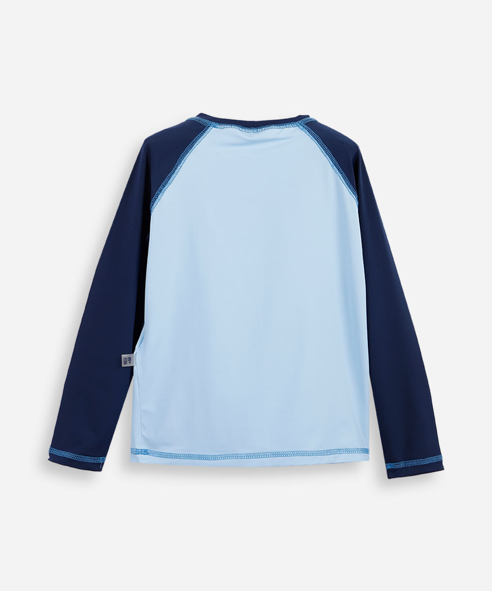 camiseta infantil manga longa proteção uv surf azul