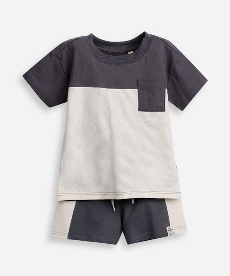 conjunto curto infantil com recorte cinza