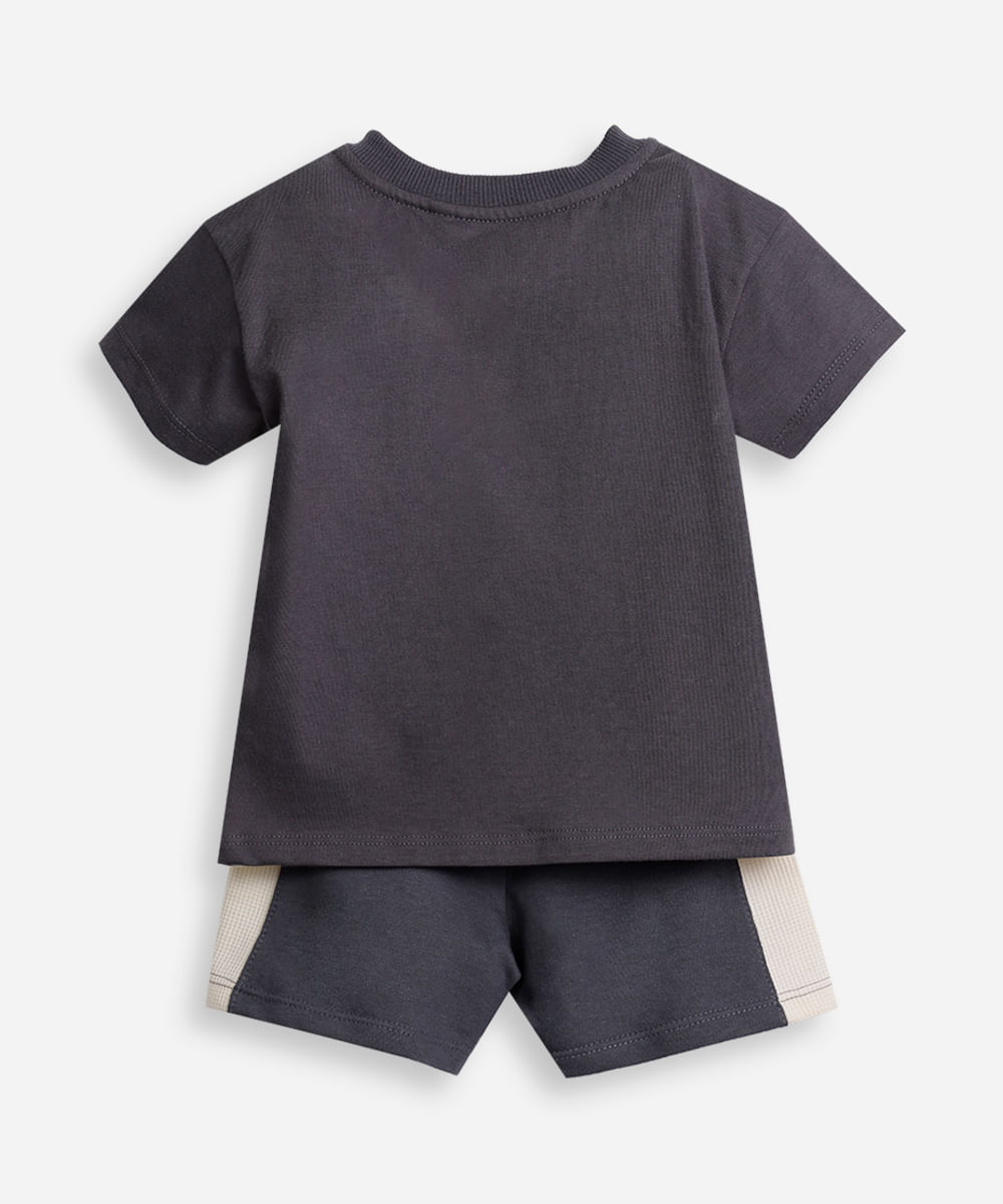 conjunto curto infantil com recorte cinza