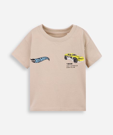 camiseta infantil hot wheels bege