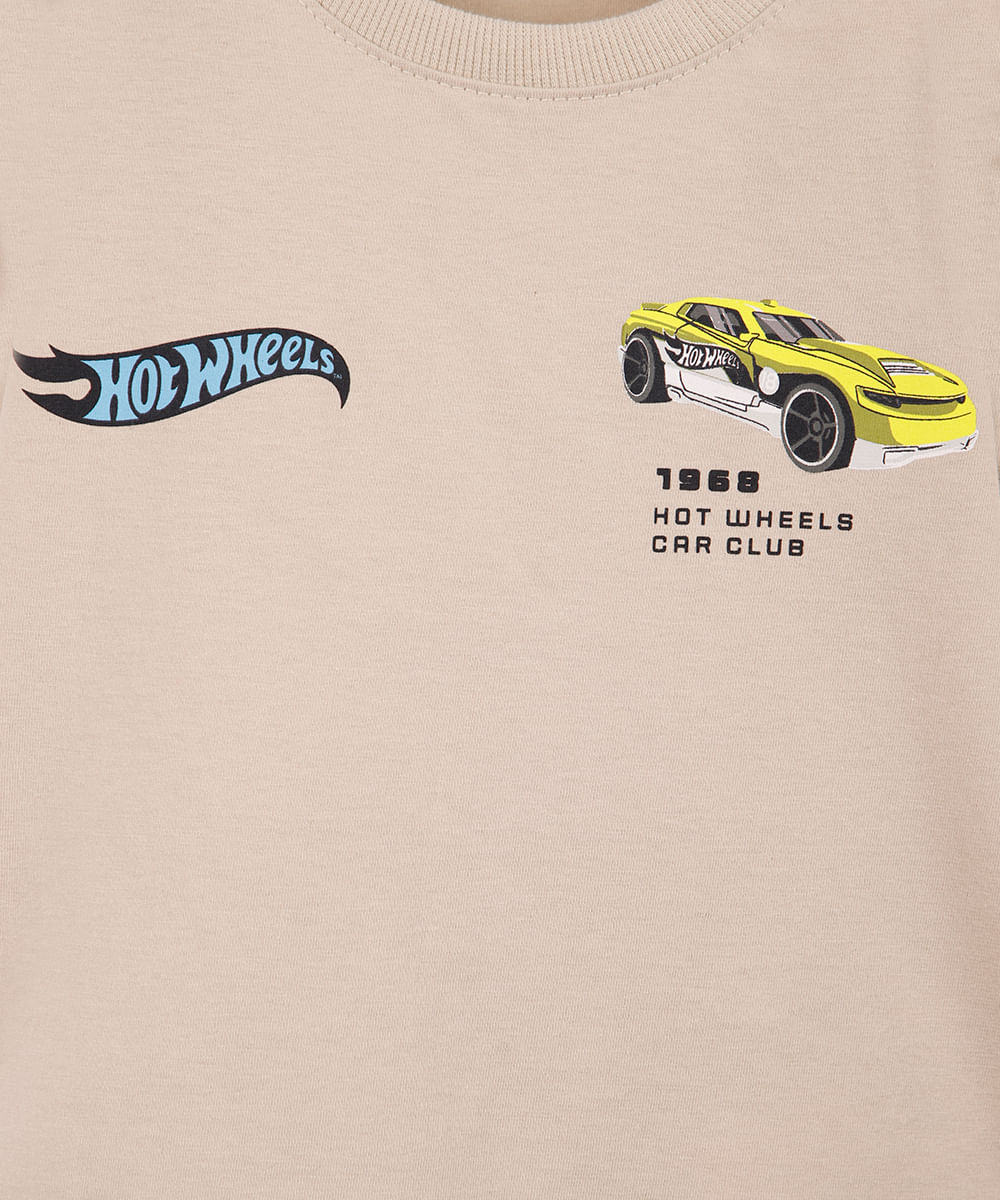 camiseta infantil hot wheels bege