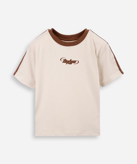 camiseta infantil tokyo com gola contrastante bege