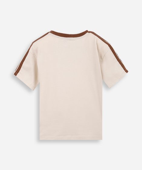 camiseta infantil tokyo com gola contrastante bege