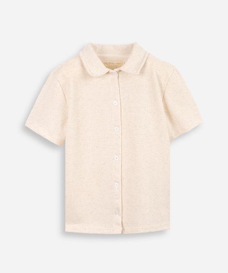 camisa infantil manga curta malha texturizada bege