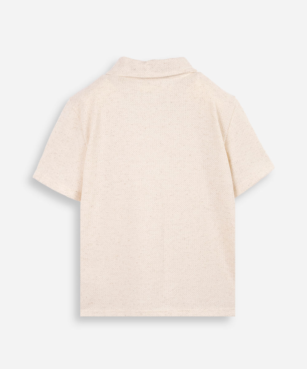camisa infantil manga curta malha texturizada bege
