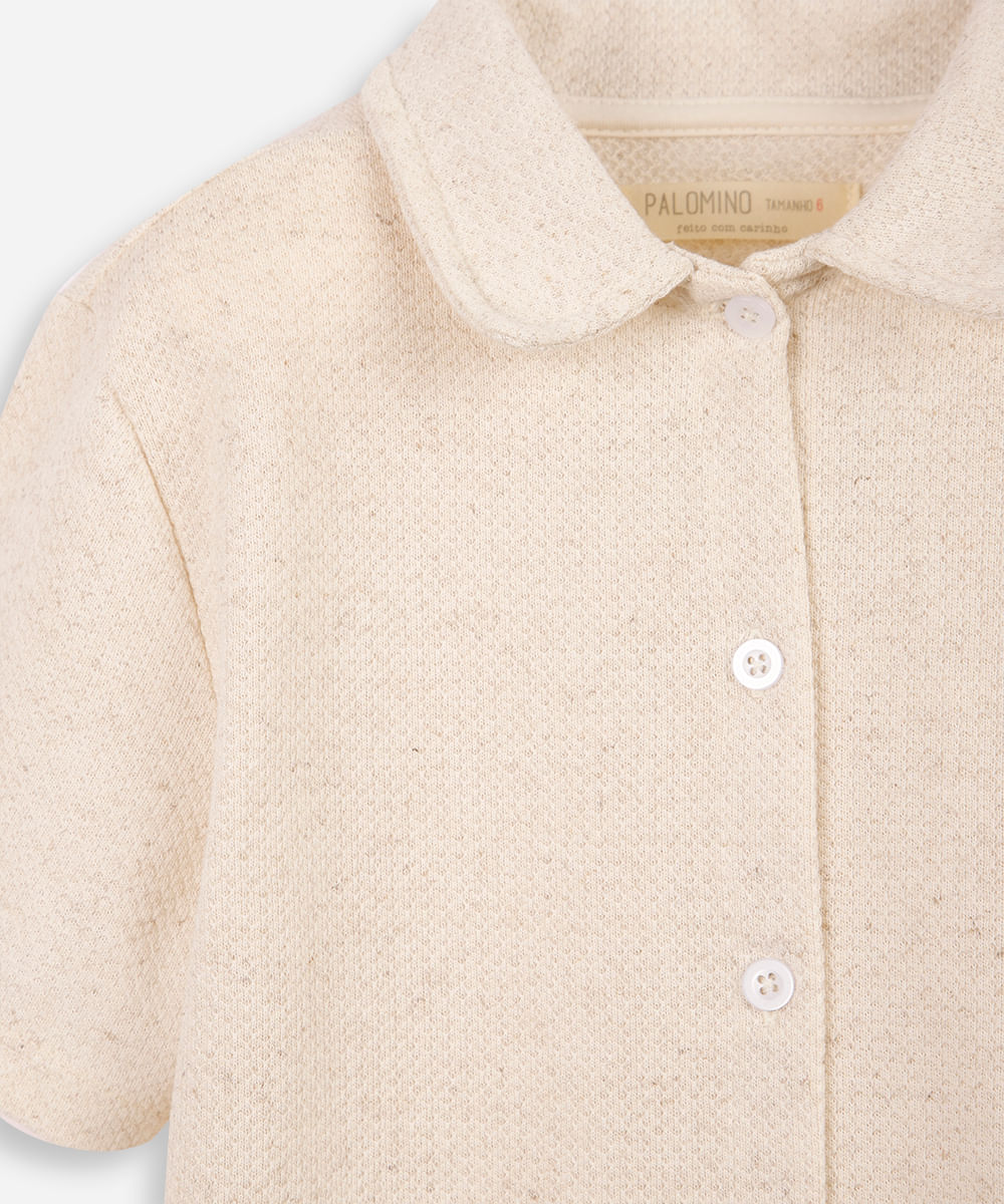 camisa infantil manga curta malha texturizada bege
