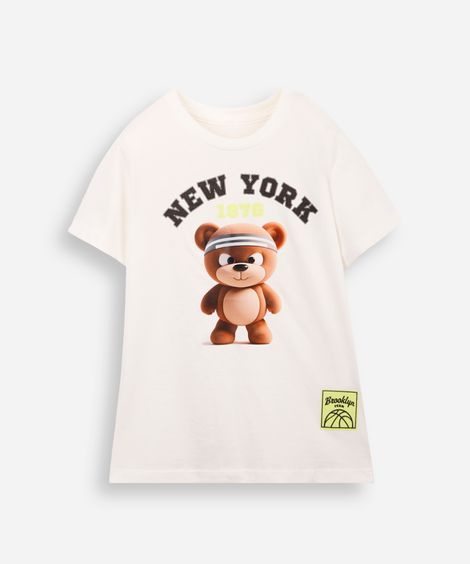camiseta infantil de algodão ursinho off white