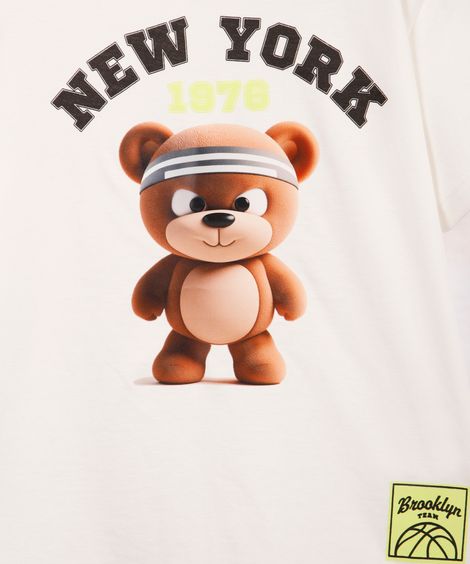 camiseta infantil de algodão ursinho off white
