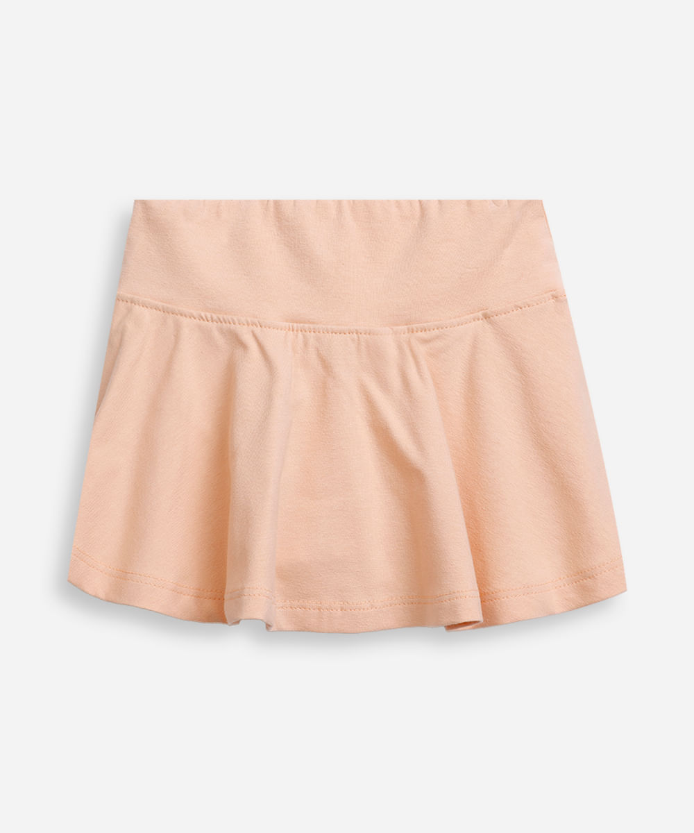 short saia infantil evasê liso laranja