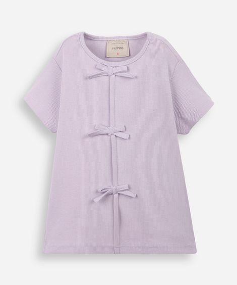 blusa infantil de algodão com laços canelada - lilás