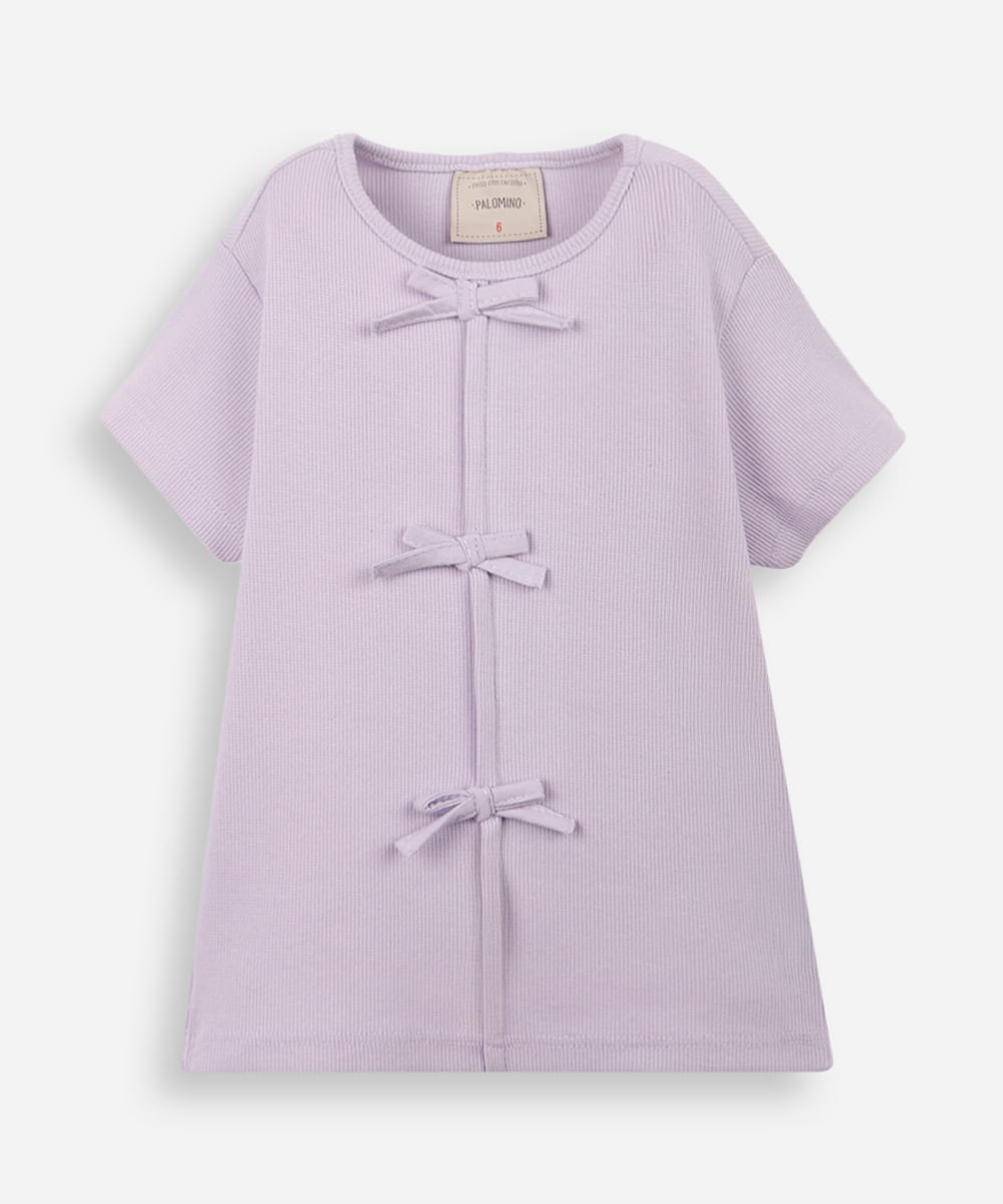 blusa infantil de algodão com laços canelada - lilás
