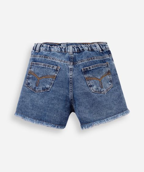 short mom juvenil jeans barra assimétrica destroyed azul