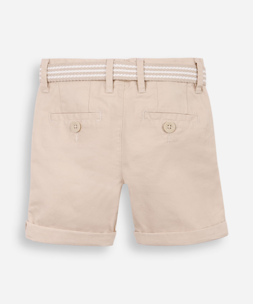 bermuda infantil de sarja com cinto bege