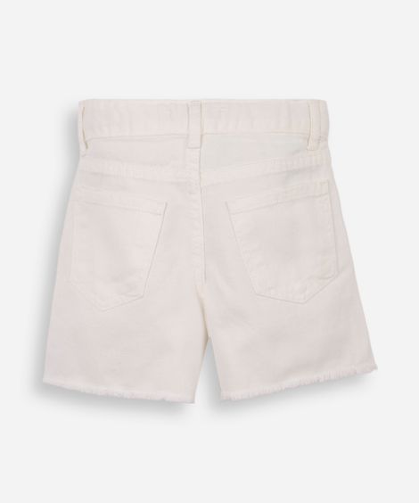 short mom infantil de sarja corações barra desfiada off white