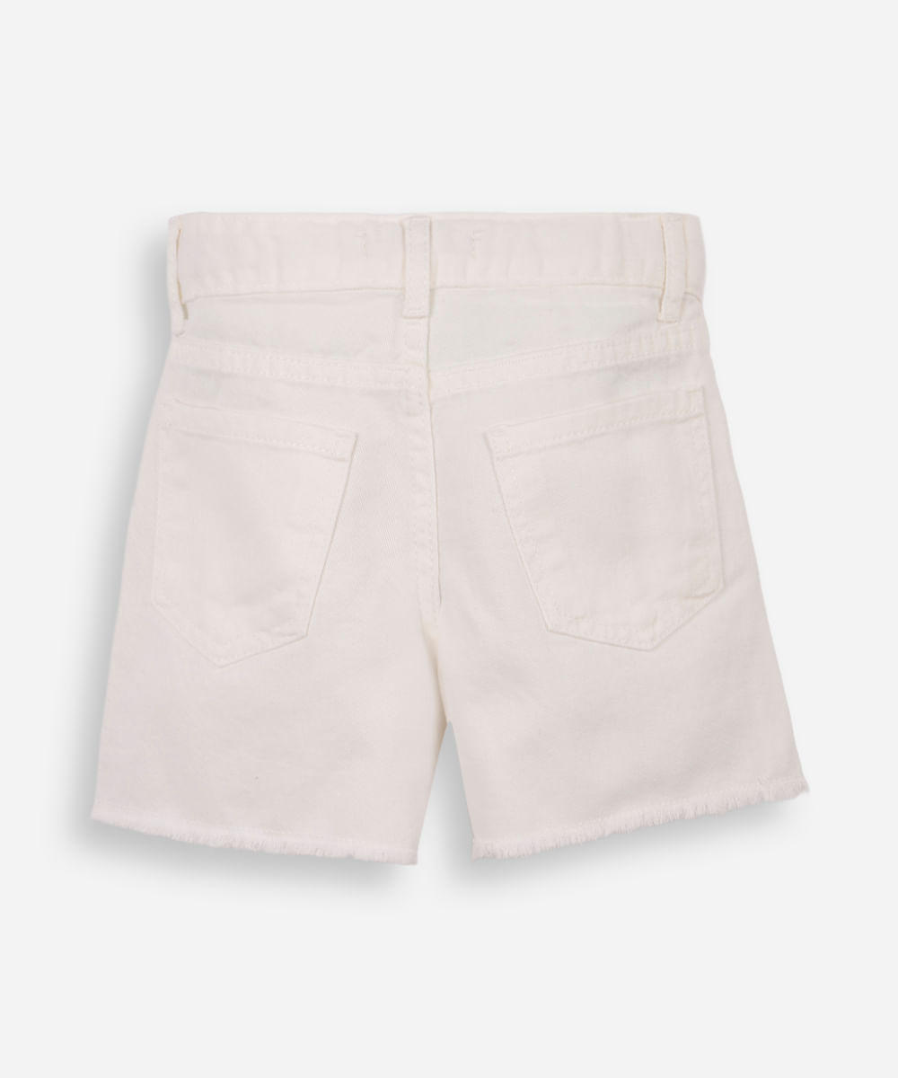 short mom infantil de sarja corações barra desfiada off white