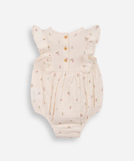 body infantil de algodão com babados floral  off white