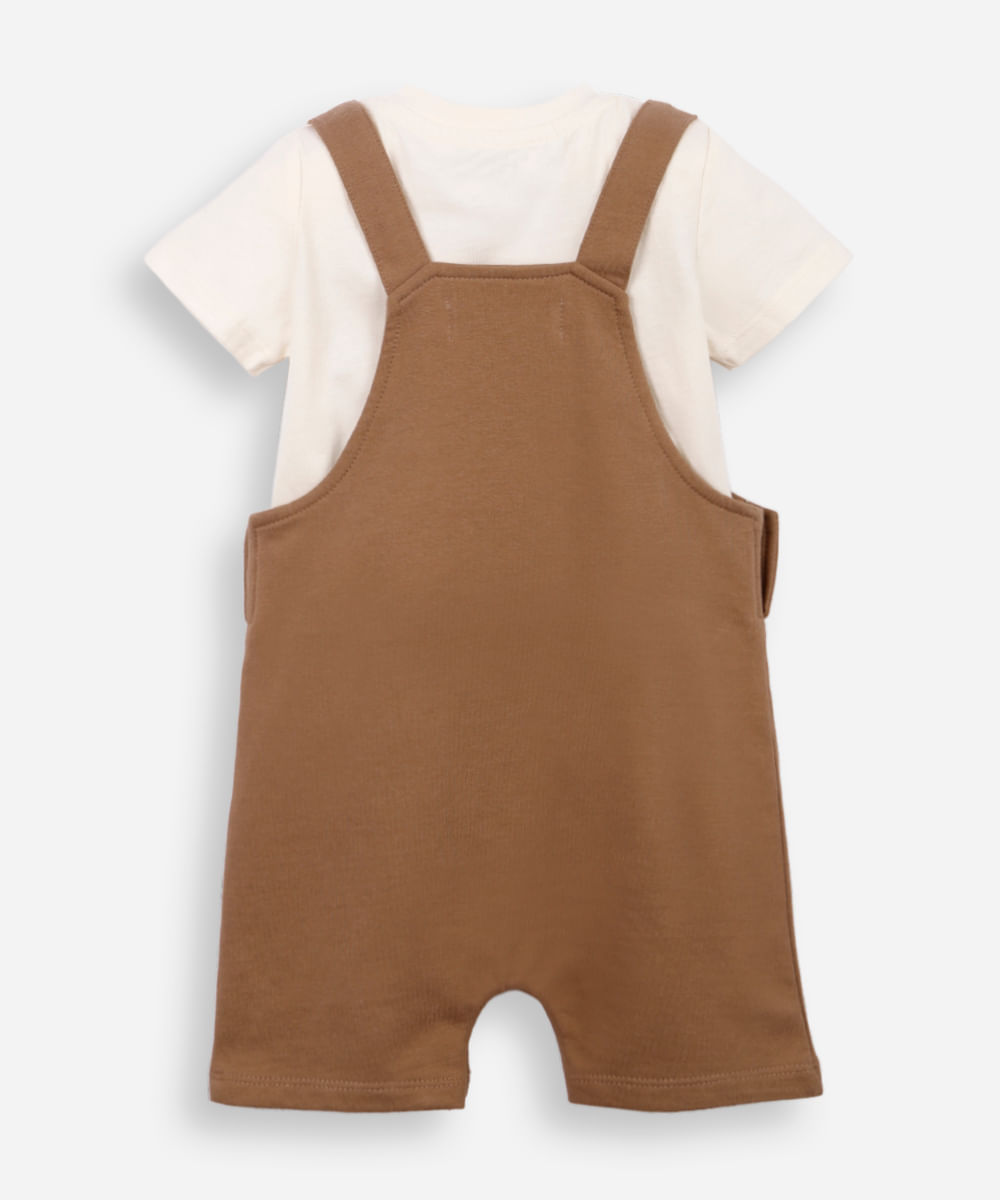 jardineira infantil de moletom sem felpa estampada marrom