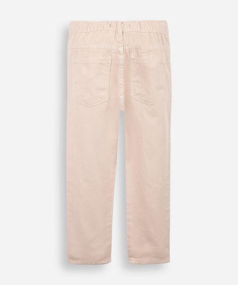 calça reta infantil de sarja floral bege
