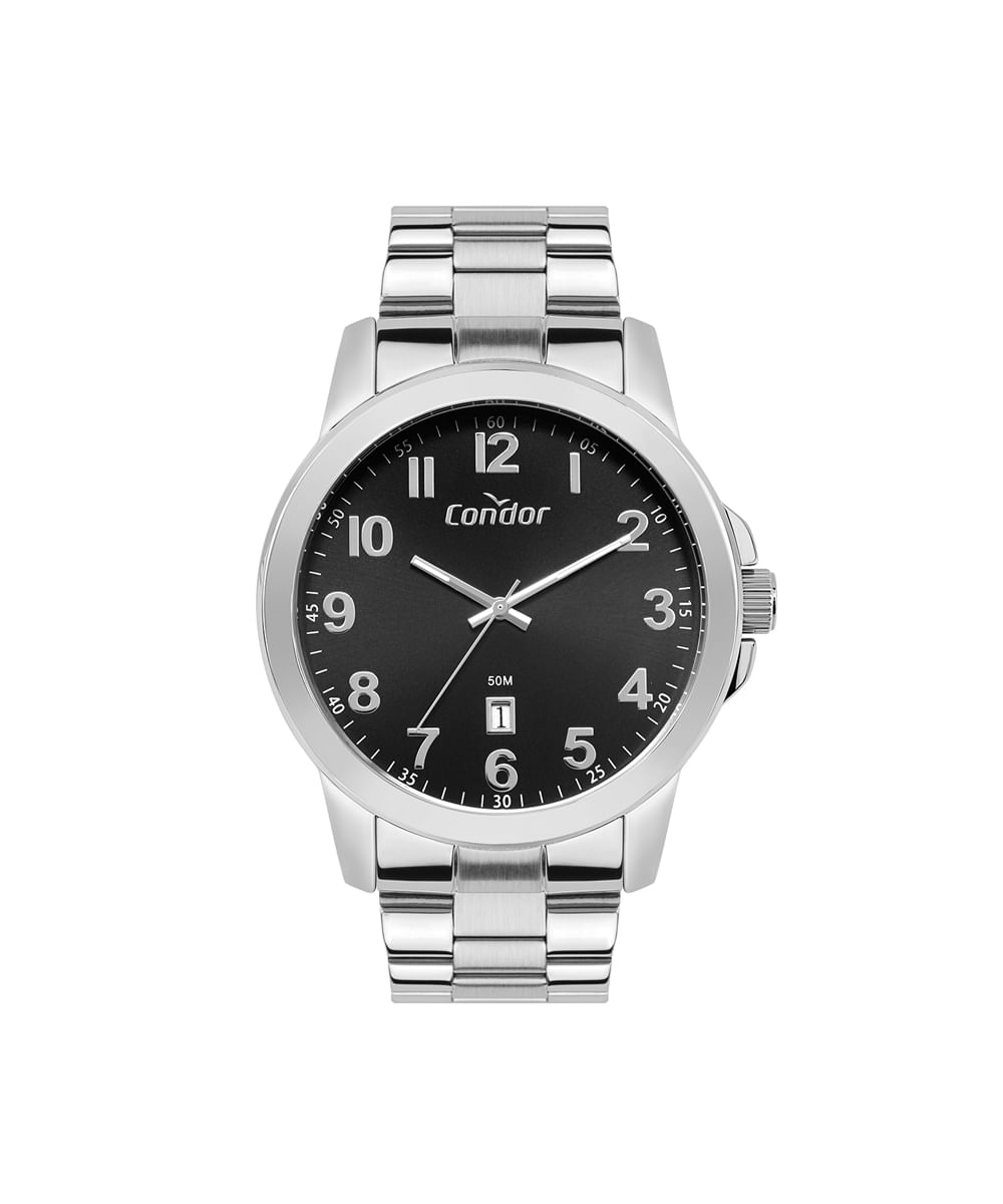 kit relógio masculino condor analógico calendário co2115naok4p prateado
