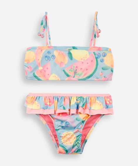 biquíni infantil folhas tropicais colorido