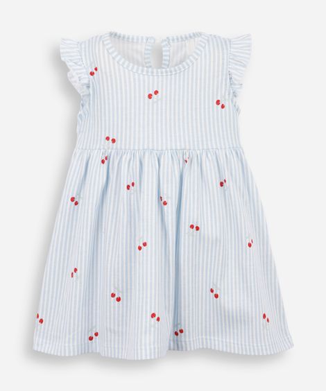 vestido infantil de algodão manga curta listrado azul