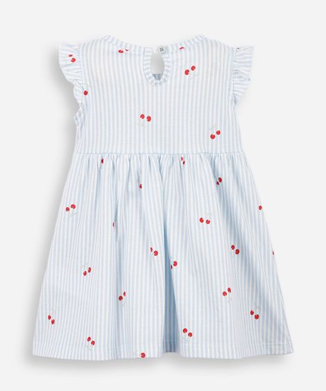 vestido infantil de algodão manga curta listrado azul