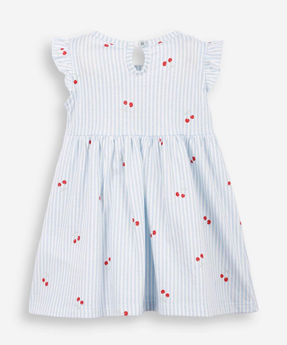 vestido infantil de algodão manga curta listrado azul
