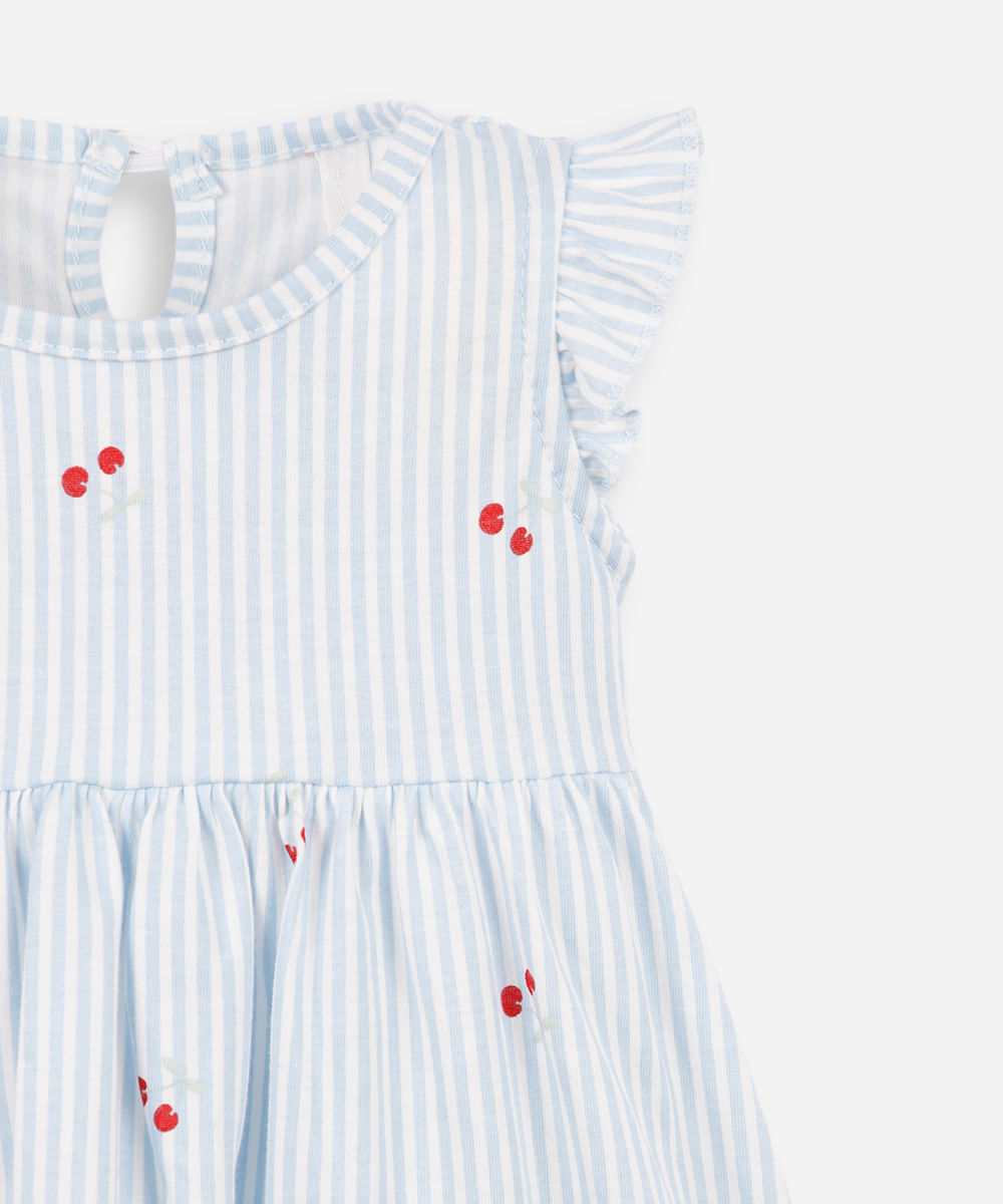 vestido infantil de algodão manga curta listrado azul