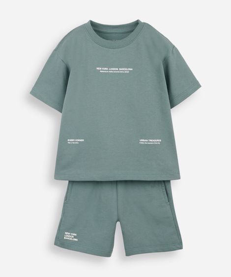 conjunto curto infantil de algodão estampado verde