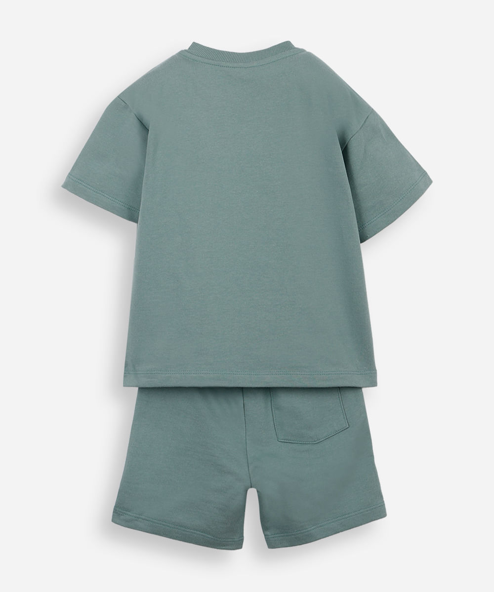 conjunto curto infantil de algodão estampado verde
