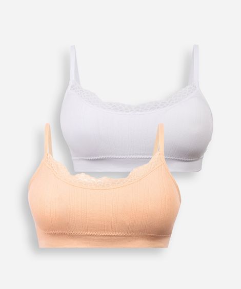 kit de 2 sutiãs faixa canelados com bojos removíveis sem costura colorido