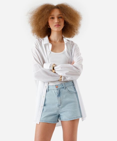 shorts feminino jeans mom cintura super alta azul