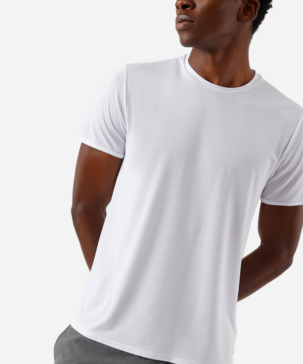 camiseta esportiva masculina de poliamida texturizada branca