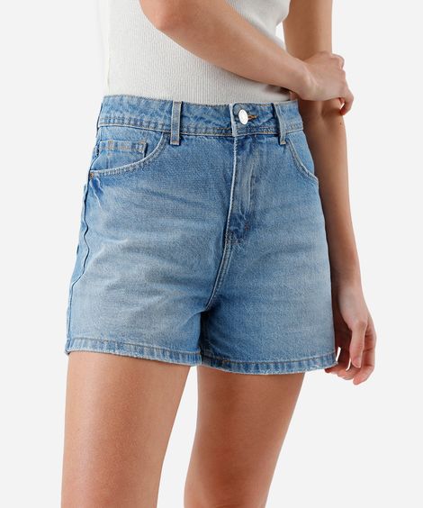 short feminino jeans cintura alta azul