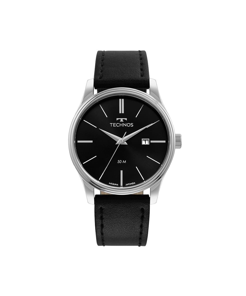 relógio masculino technos analógico calendário 2115mxu0p prateado