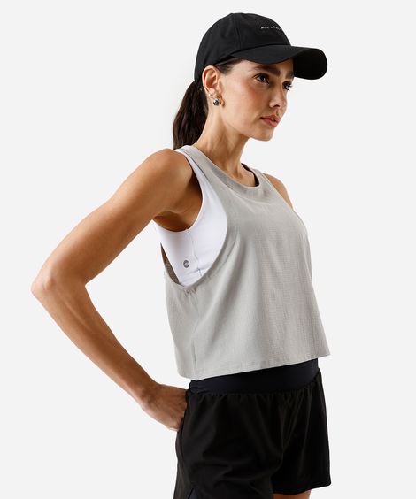 cropped feminino esportivo com refletivo cinza