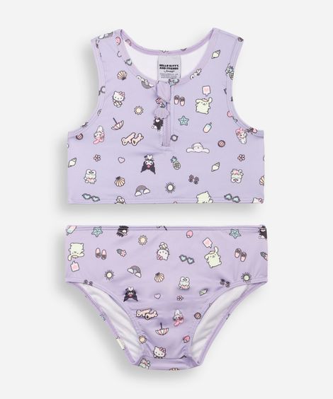 biquíni infantil com zíper hello kitty lilás