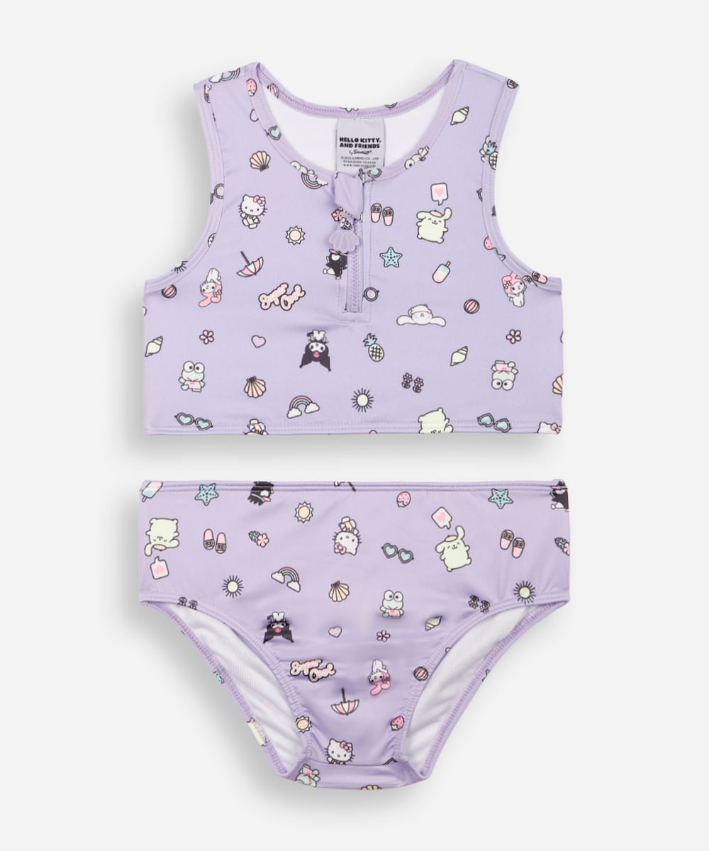 biquíni infantil com zíper hello kitty lilás