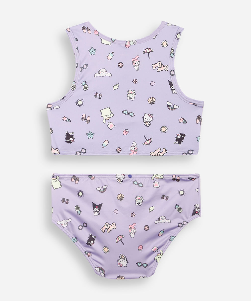 biquíni infantil com zíper hello kitty lilás