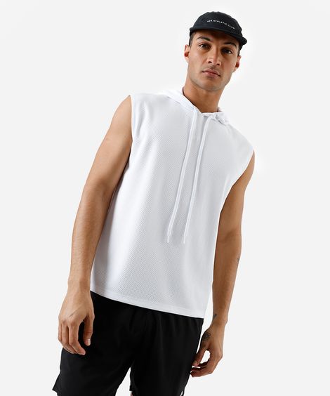 regata machão masculina esportiva com capuz oversized branca