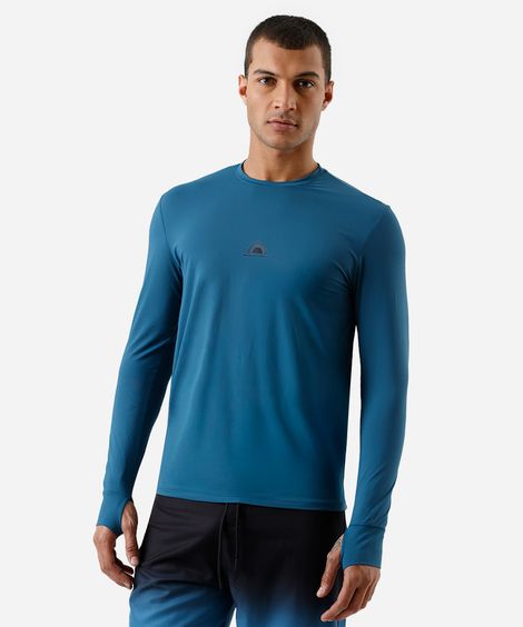 camiseta masculina de poliamida manga longa com proteção uv azul