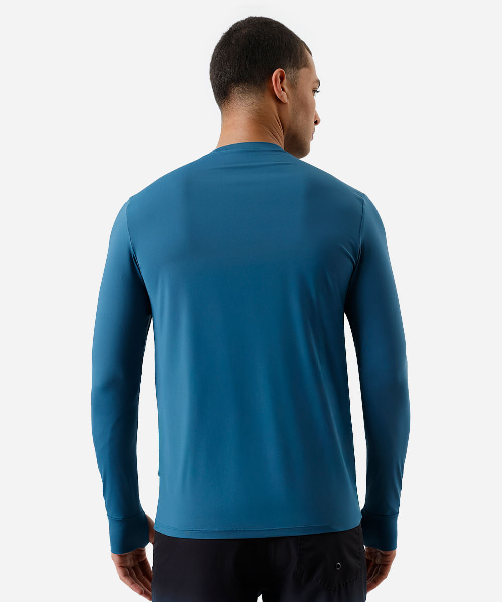 camiseta masculina de poliamida manga longa com proteção uv azul