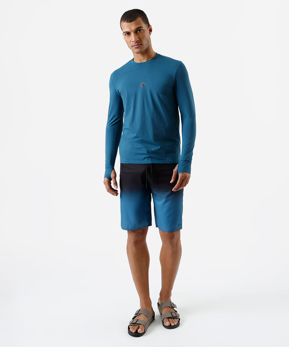 camiseta masculina de poliamida manga longa com proteção uv azul